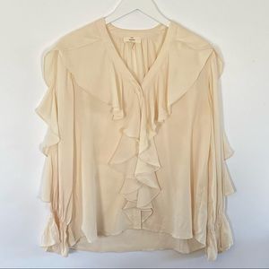 Entro Ruffle Vneck Long Sleeve Ivory Cream Blouse